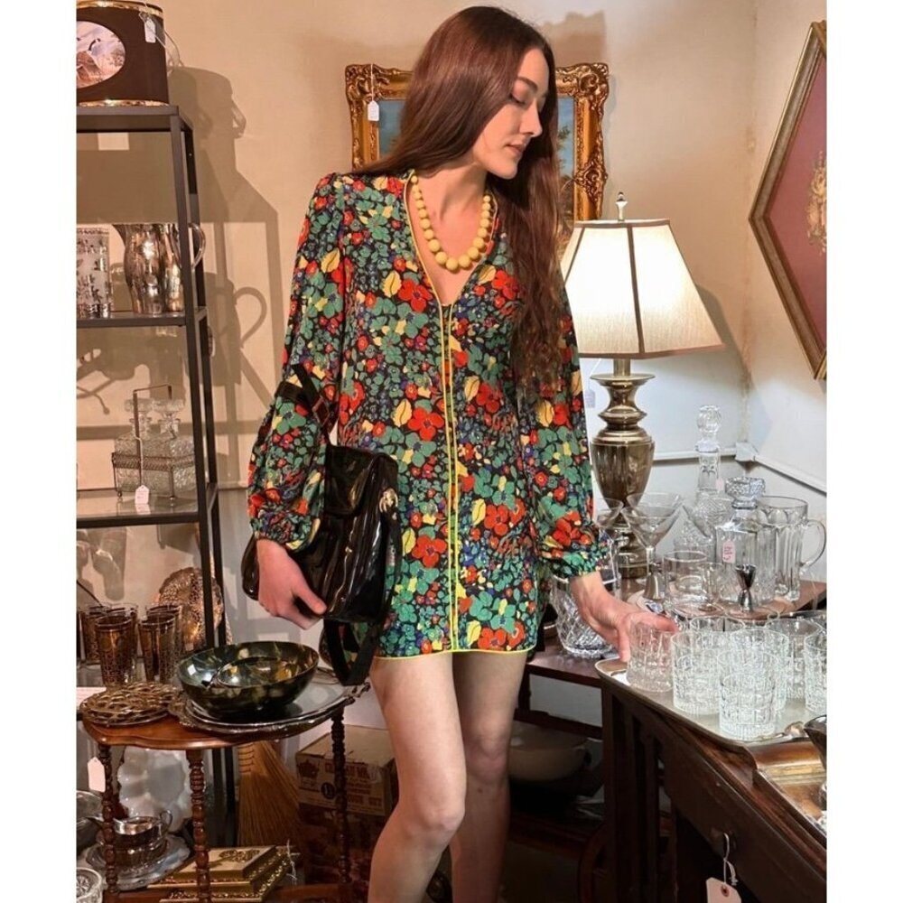 Alexis Floral Mini Dress in Green, Red, Yellow